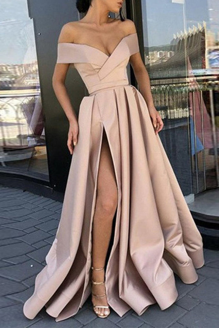 Elegantes Formelles Einfarbiges Schlitz V-Ausschnitt Abendkleid Kleider- 12 Farben – Élara