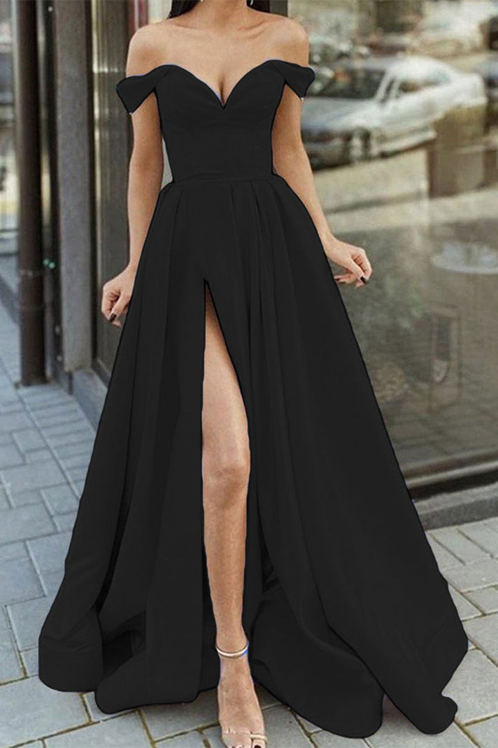 Elegantes Formelles Einfarbiges Schlitz V-Ausschnitt Abendkleid Kleider- 12 Farben – Élara