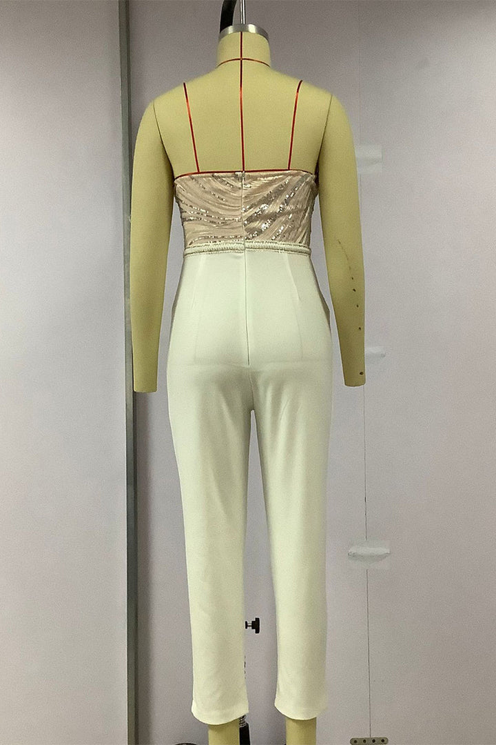 Echoarchiv | Sexy Solid Bestickte Pailletten Patchwork Trägerlos Regelmäßig Overall