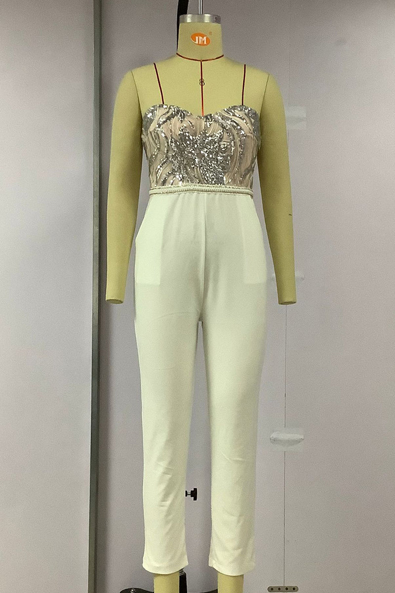Echoarchiv | Sexy Solid Bestickte Pailletten Patchwork Trägerlos Regelmäßig Overall