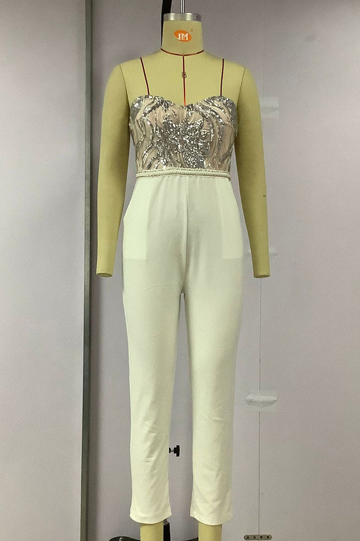 Echoarchiv | Sexy Solid Bestickte Pailletten Patchwork Trägerlos Regelmäßig Overall