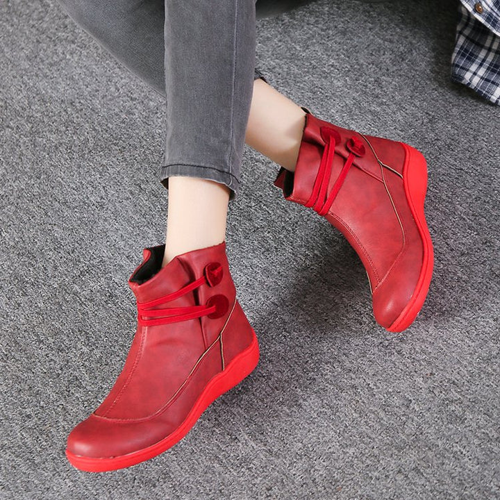 Damen nan gefütterte Stiefelette mit ergonomischer Keilsohle, weichem Innenfutter und dekorativen Schlaufen Echo Archiv