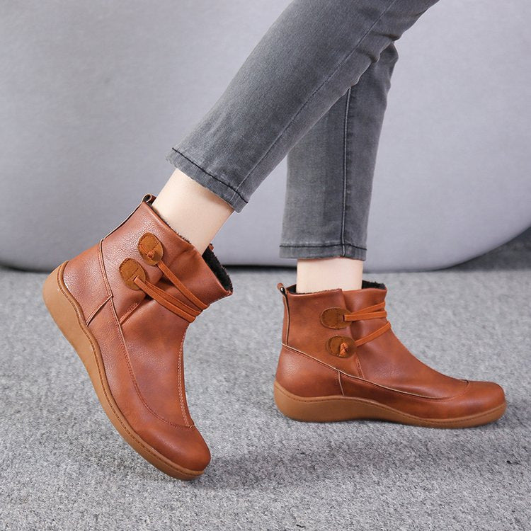 Damen nan gefütterte Stiefelette mit ergonomischer Keilsohle, weichem Innenfutter und dekorativen Schlaufen Echo Archiv