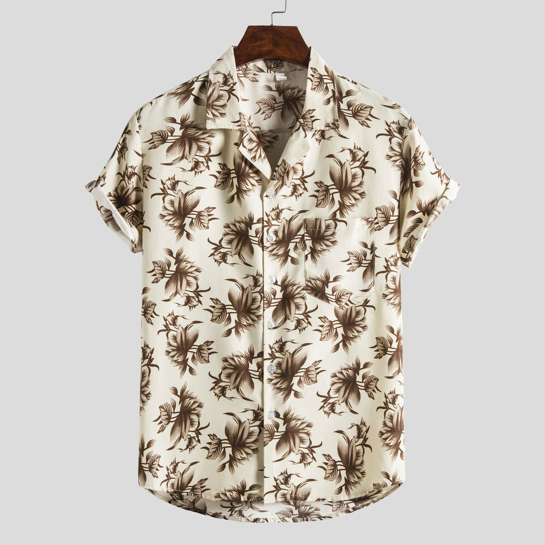 Herren Kurzarmhemd mit floralem Allover-Print und lockerer Passform Echoarchiv