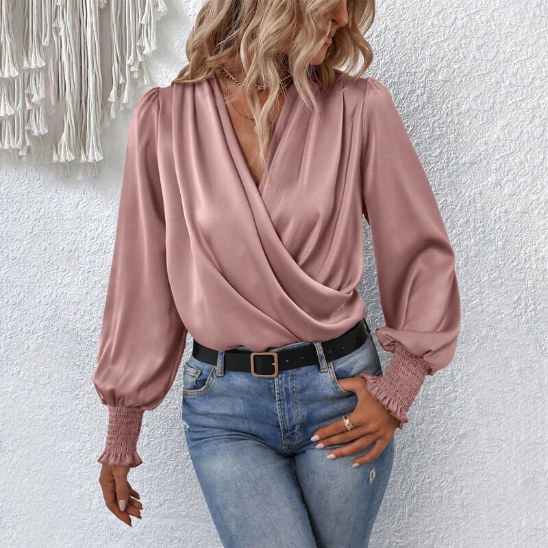 Stilvoller Blusenpullover mit überkreuztem Design | Festliche Bluse für Damen