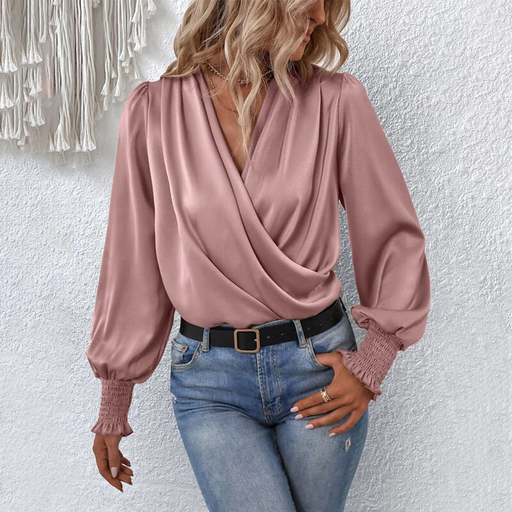 Stilvoller Blusenpullover mit überkreuztem Design | Festliche Bluse für Damen