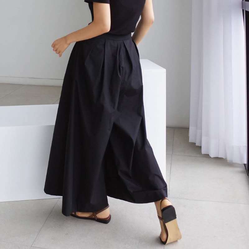 Damen Palazzo-Hose mit Faltenbund, hoher Taille und weitem Bein – Avélisse
