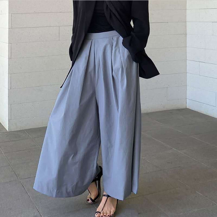 Damen Palazzo-Hose mit Faltenbund, hoher Taille und weitem Bein – Avélisse