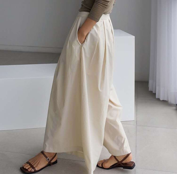 Damen Palazzo-Hose mit Faltenbund, hoher Taille und weitem Bein – Avélisse