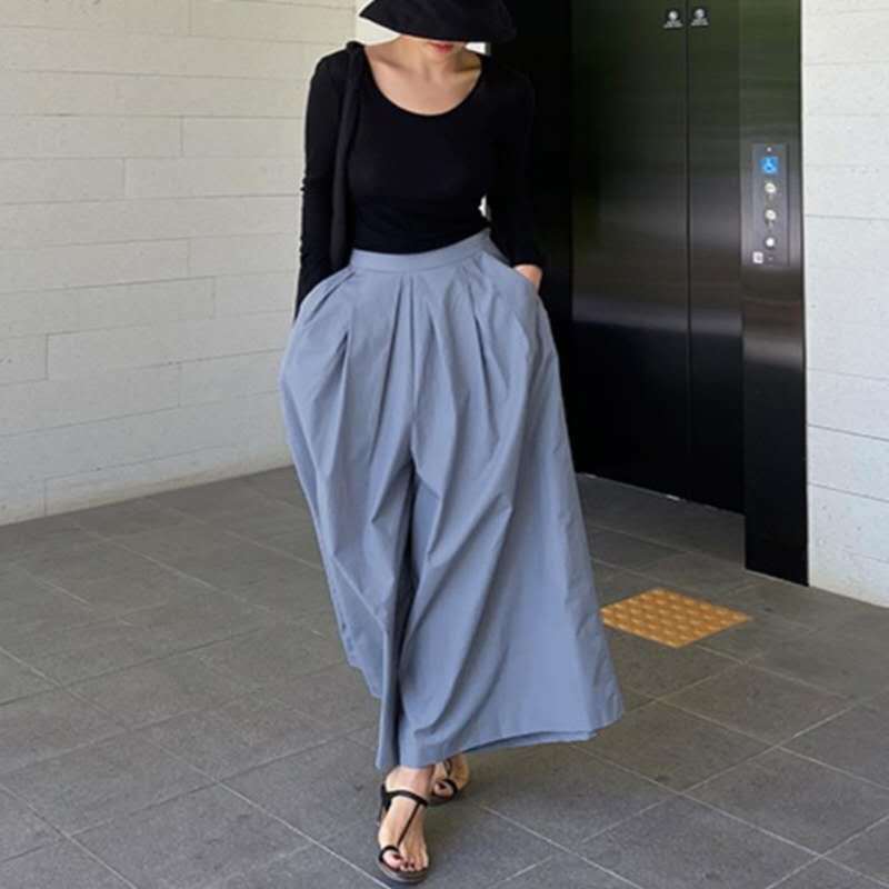 Damen Palazzo-Hose mit Faltenbund, hoher Taille und weitem Bein – Avélisse