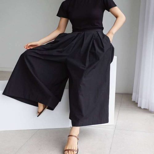 Damen Palazzo-Hose mit Faltenbund, hoher Taille und weitem Bein – Avélisse