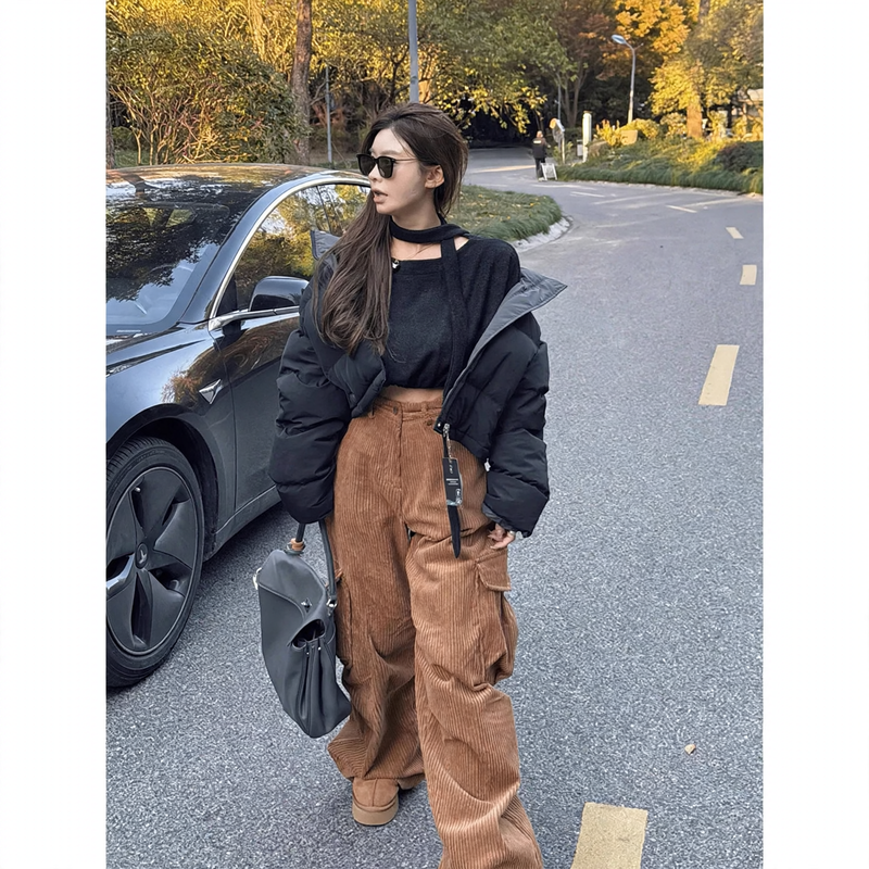 High-Waist Cordhose in Karamell