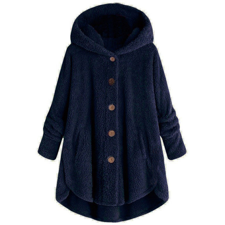 Damen-Plüschjacke mit Knopfleiste, asymmetrisch