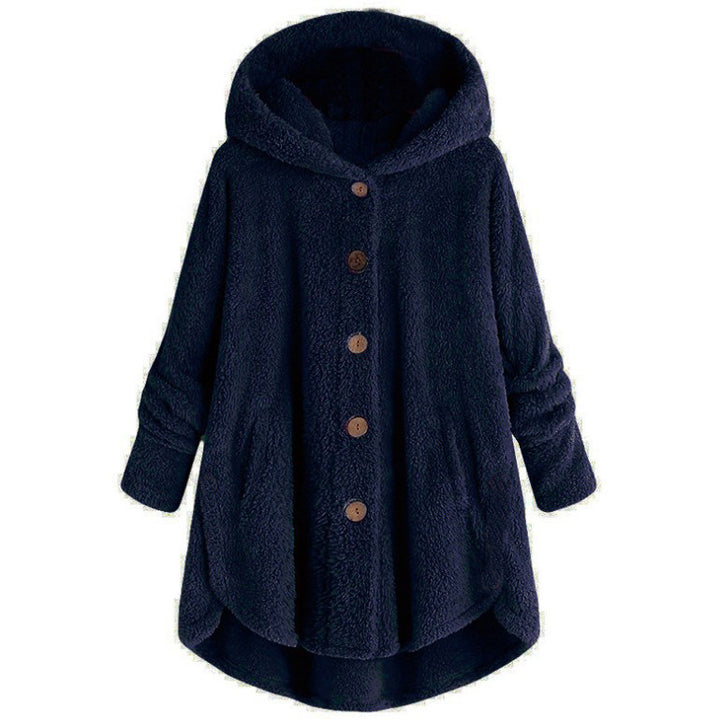 Damen-Plüschjacke mit Knopfleiste, asymmetrisch