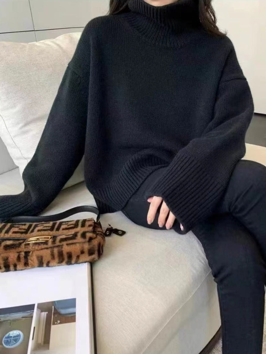 Damen-Rollkragenpullover, Strick, einfarbig, lässiger Stil