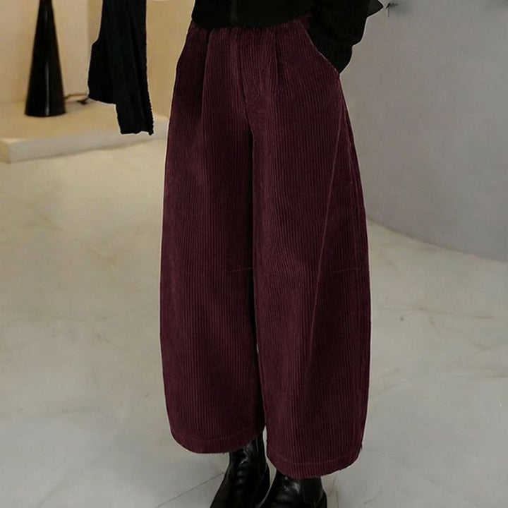 Damen-Kordhose, weit geschnitten, elastischer Bund