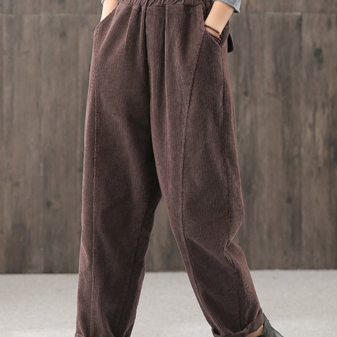 Damen-Cordhose, hoch geschnitten, lockere Passform