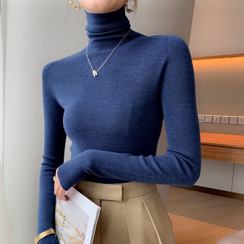 Damen-Rollkragenpullover, schmal geschnitten, Langarm