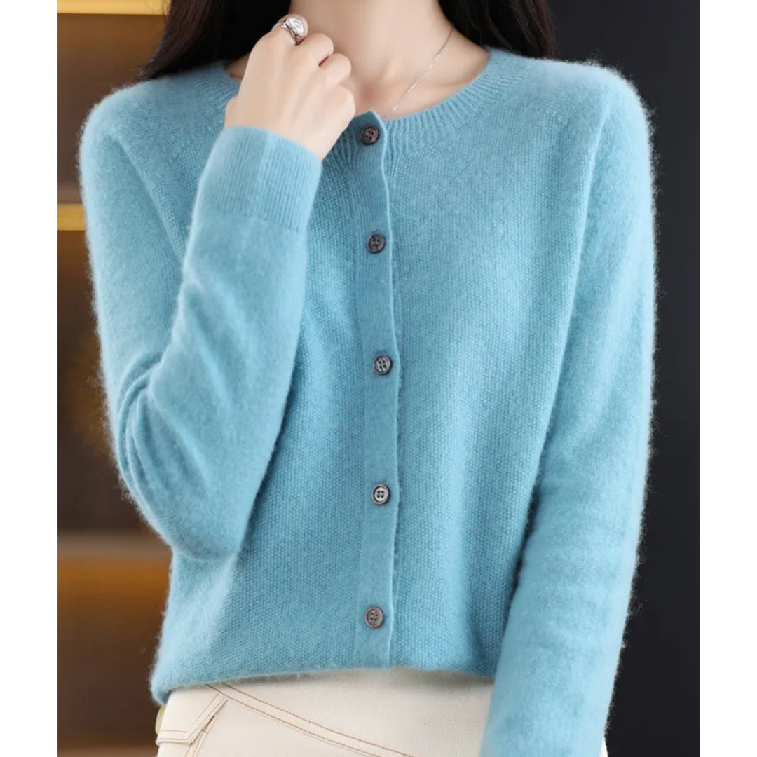 Echoarchiv | Merinowolle Damen O-Ausschnitt gestrickte Strickjacke Pullover