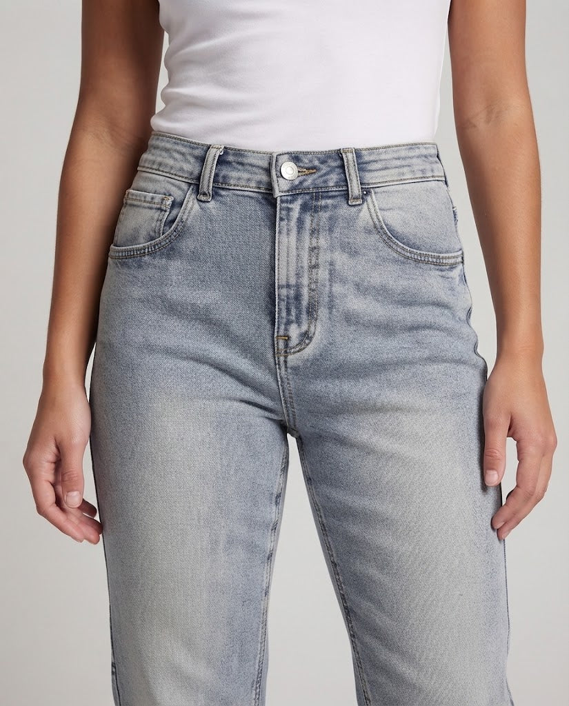 Damen Gerade geschnittene High‑Waist Denim-Jeans mit softer Used-Waschung Echo Archiv