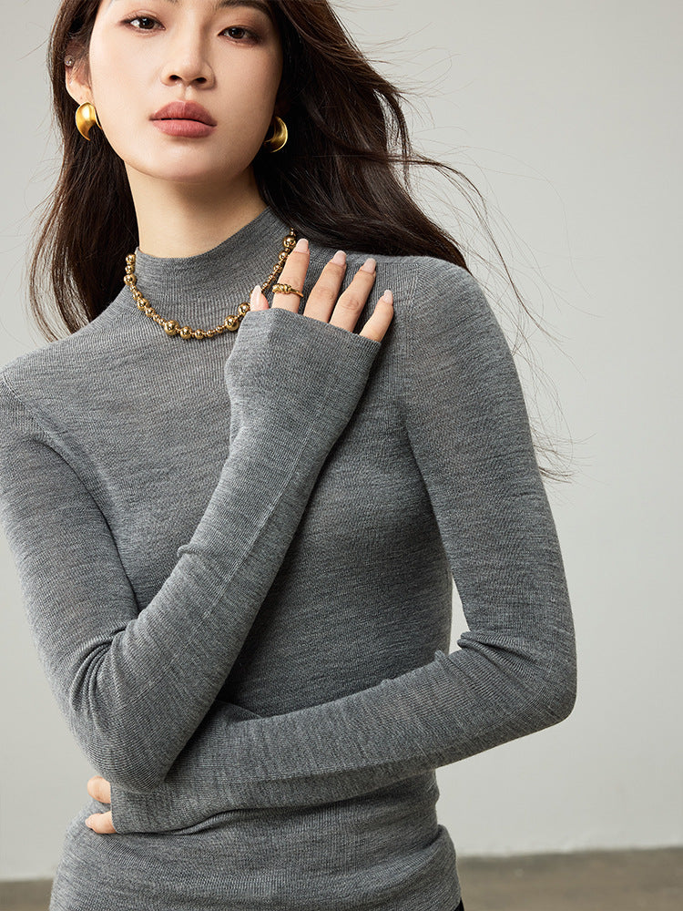 Damen-Rollkragenpullover, 100% Wolle, nahtlos