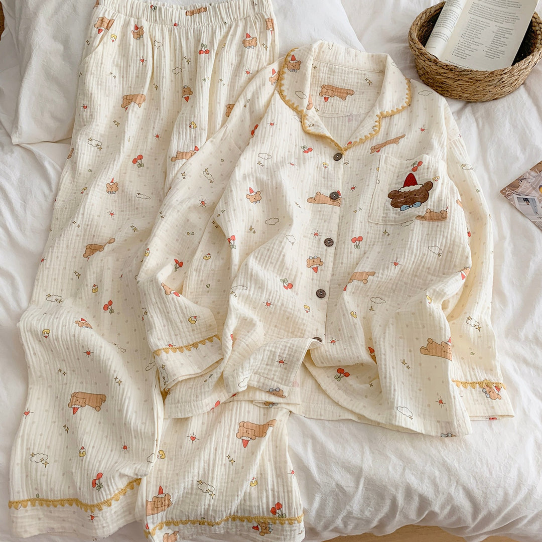 Damen-Pyjama-Set aus 100% Baumwolle, langärmelig