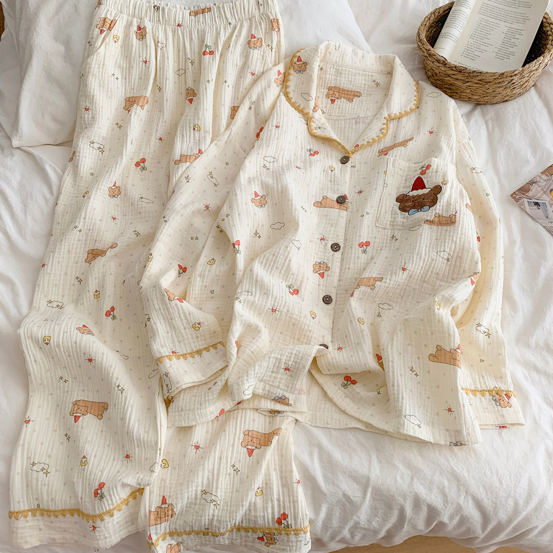 Damen-Pyjama-Set aus 100% Baumwolle, langärmelig