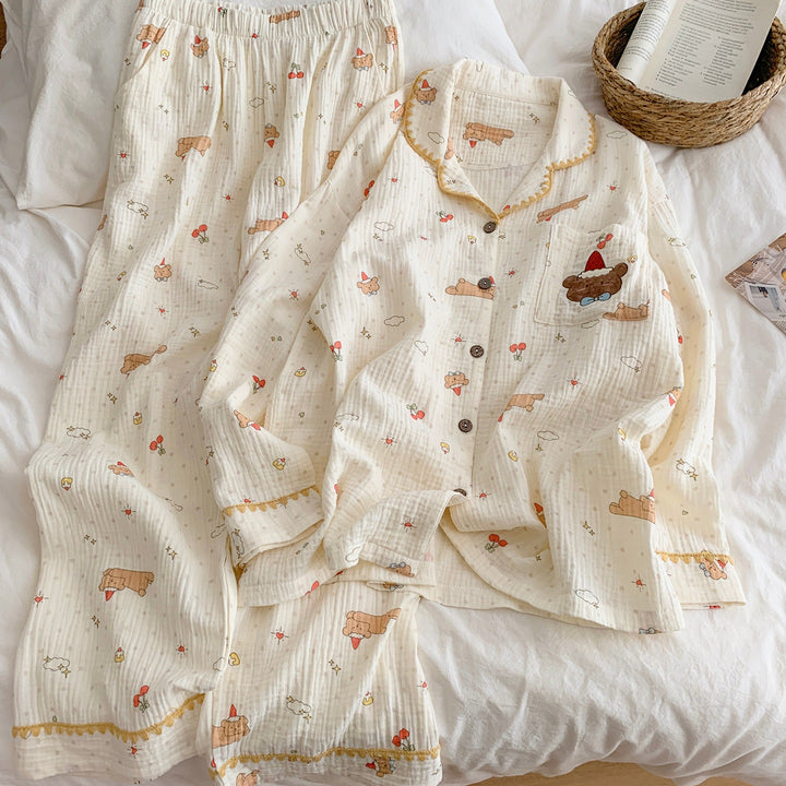 Damen-Pyjama-Set aus 100% Baumwolle, langärmelig
