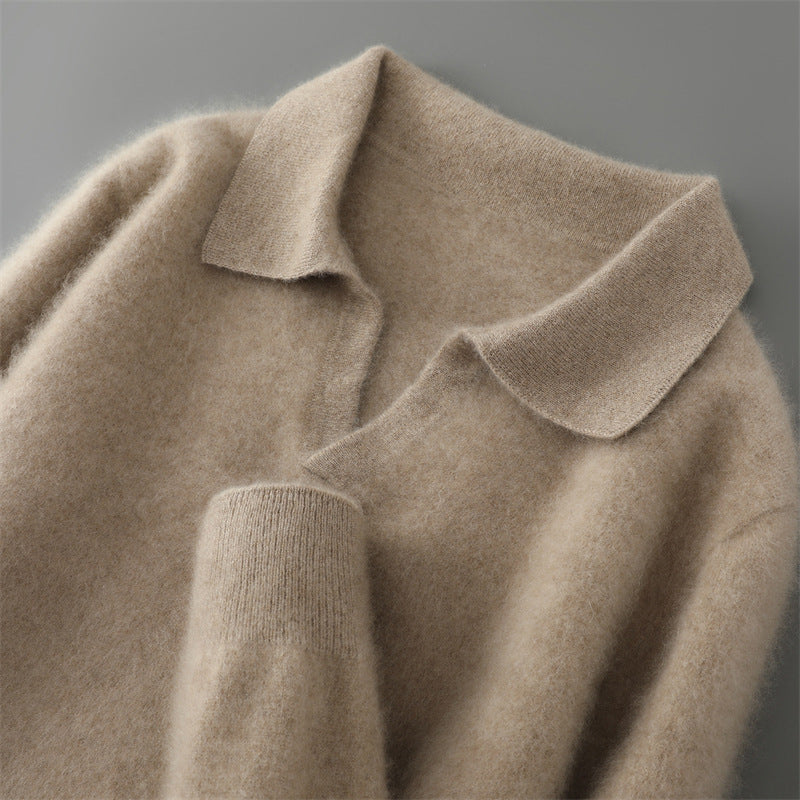Herren-Wollpullover, Polo-Kragen, einfarbig