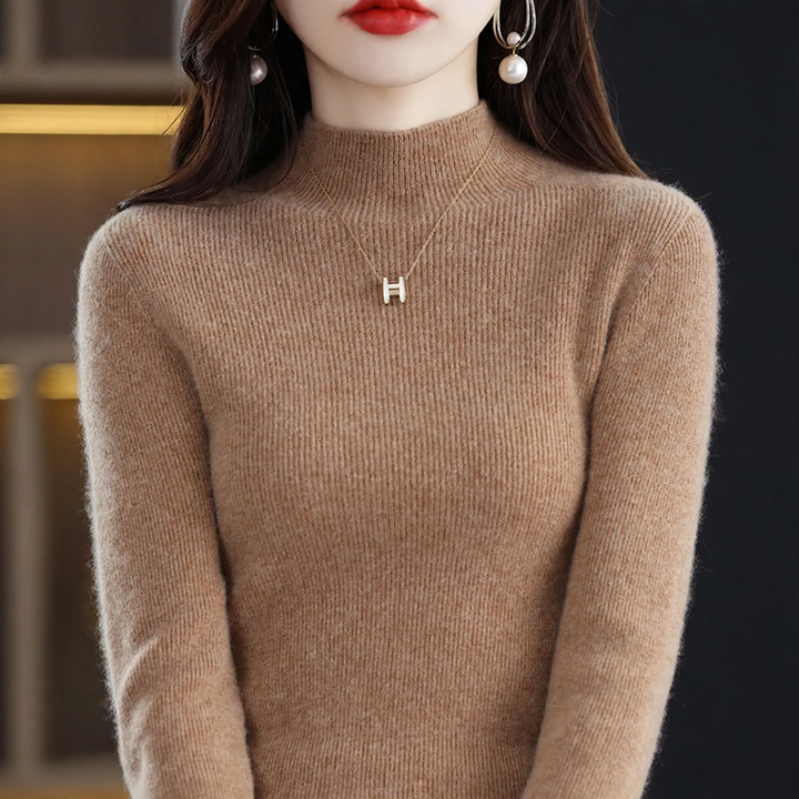 Damen-Kaschmirpullover, halbhoher Kragen, schmal geschnitten