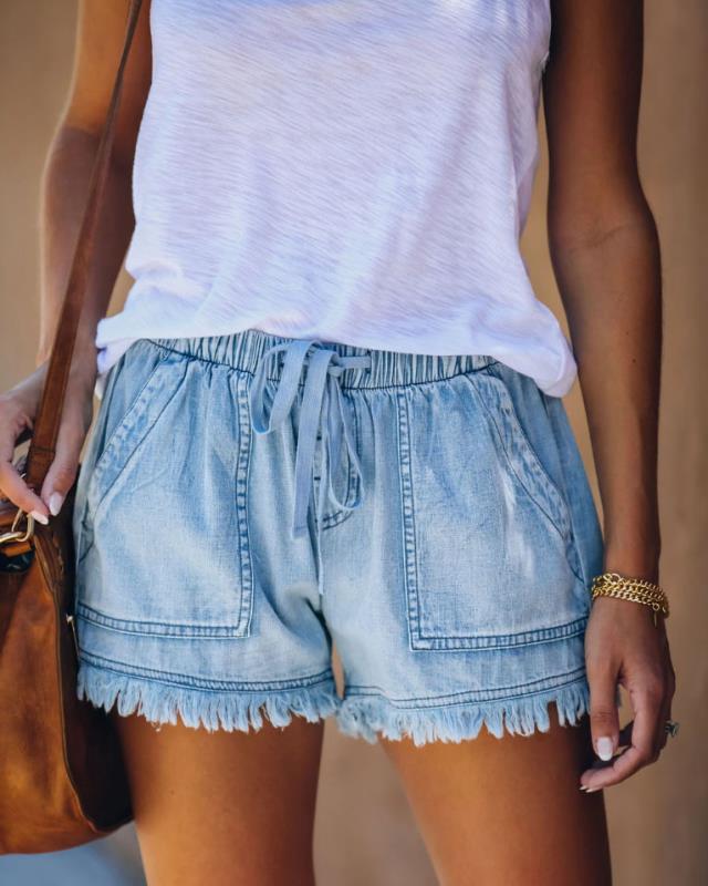 Damen lässige Denim-Shorts mit Fransen und praktischen Taschen Echo Archiv