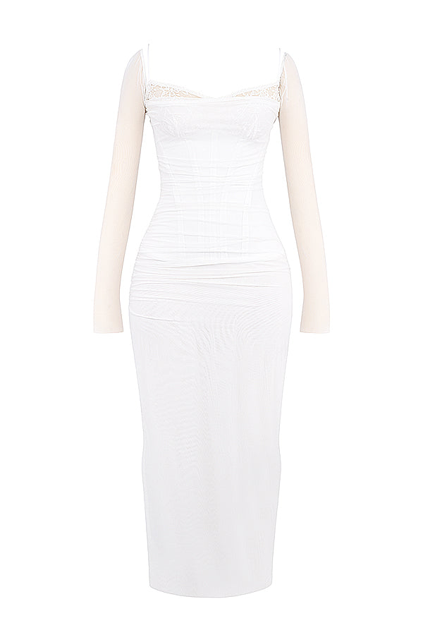 Echoarchiv | Elegantes Maxikleid mit tiefem Ausschnitt und langen Ärmeln