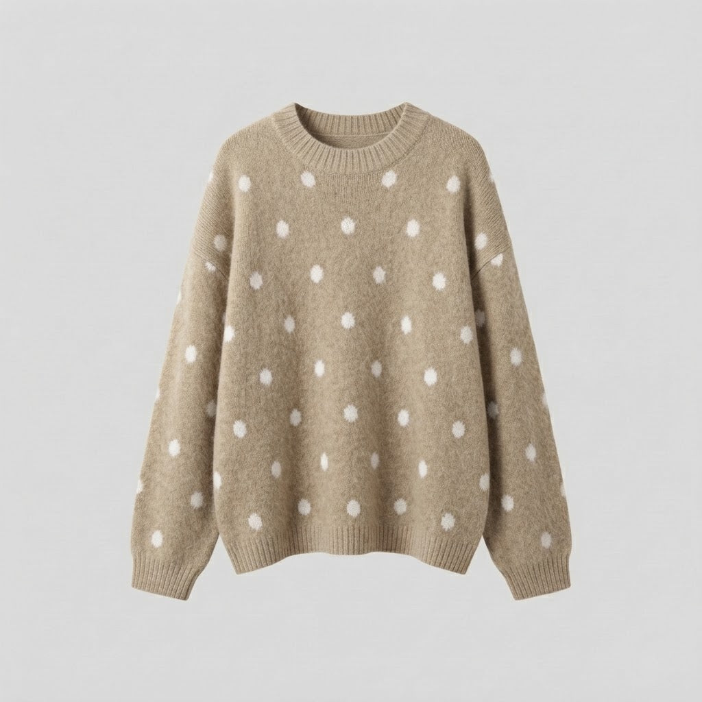 Damen Oversize Flauschpullover mit Tupfen, Rundhals und Raglanärmeln Echo Archiv