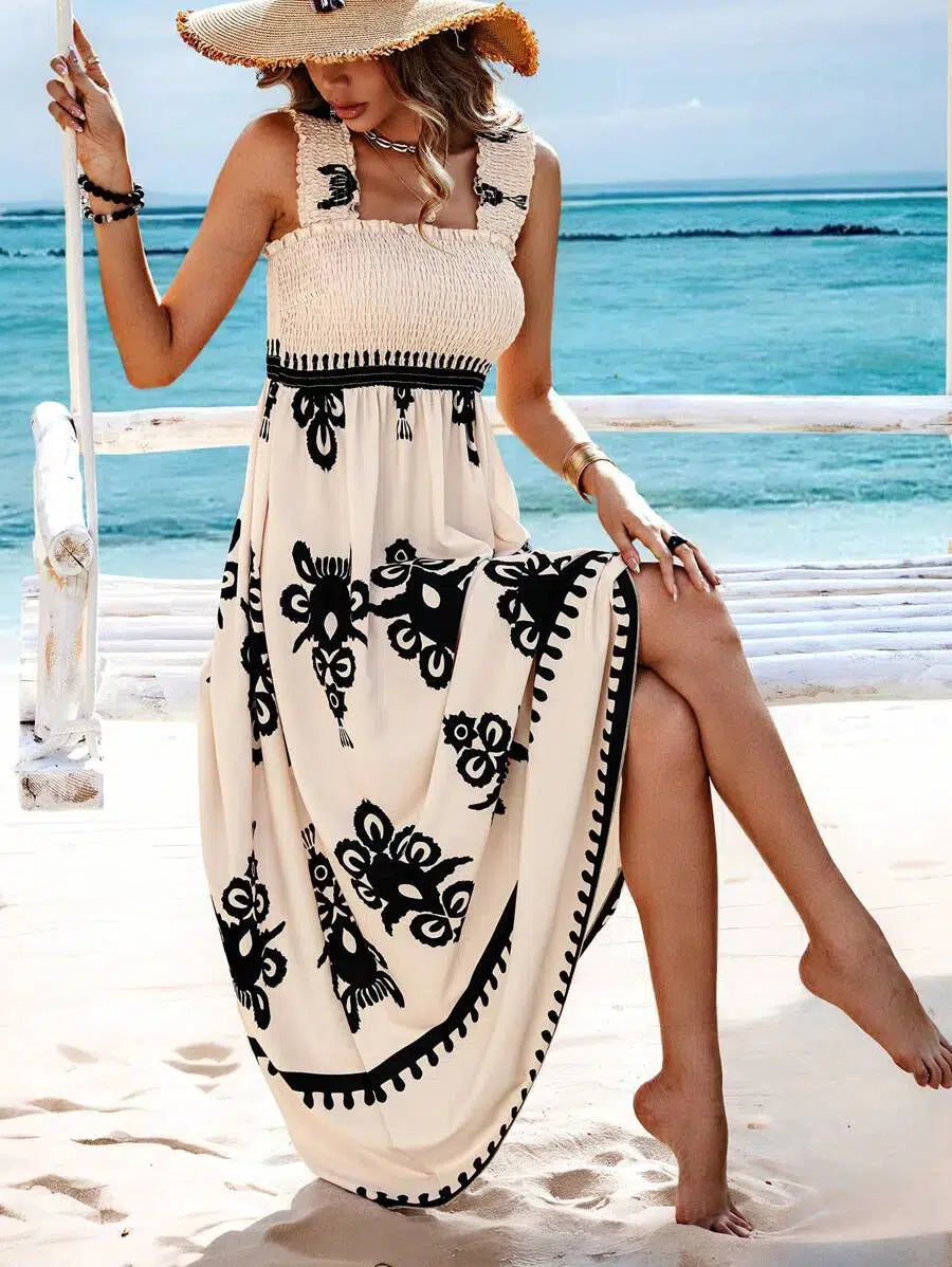 Echoarchiv | Apricotfarbenes Ärmelloses Träger-Maxikleid