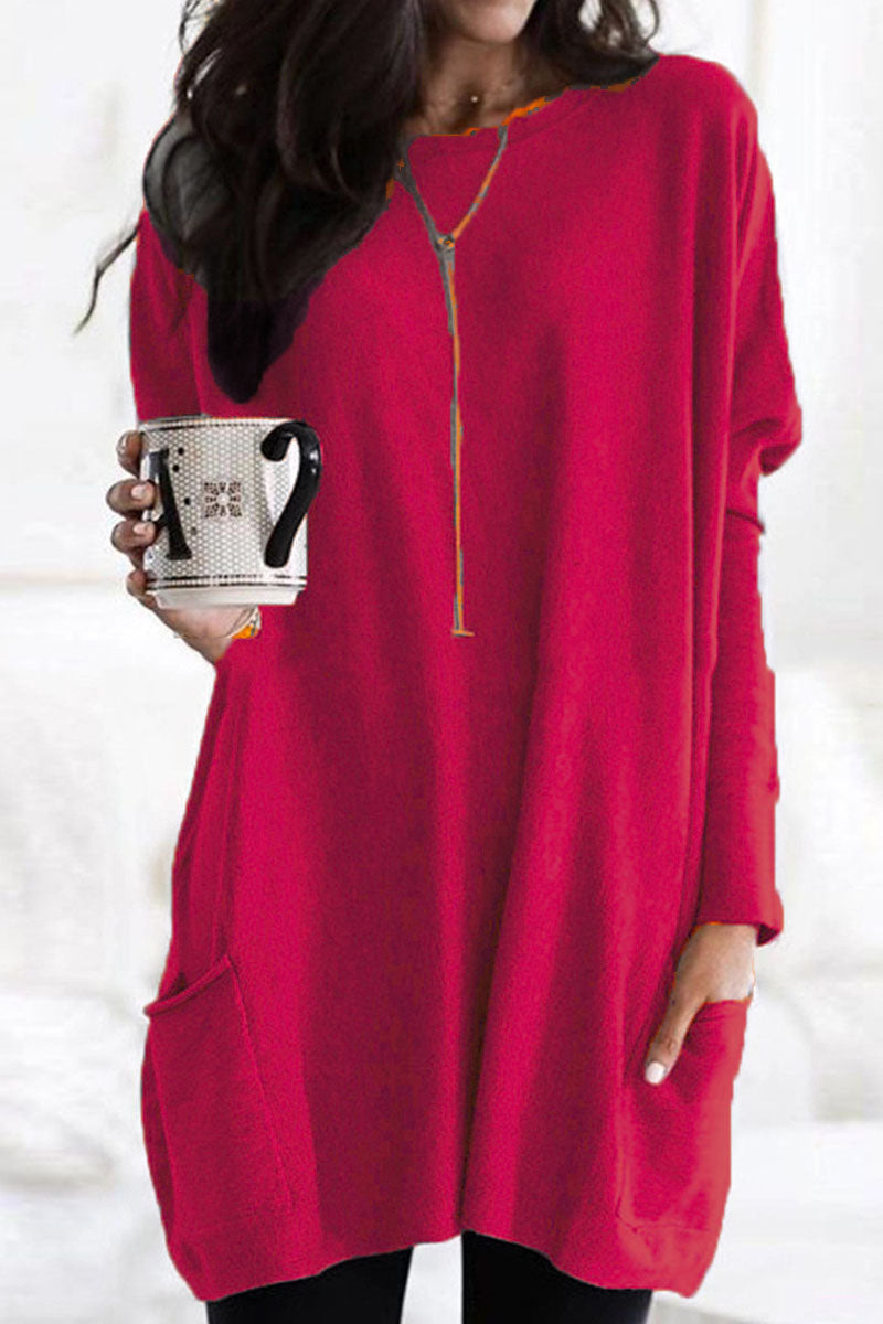 rundhalsausschnitt lange ärmel mit tasche lockerer pullover