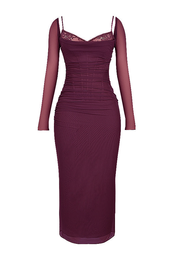 Echoarchiv | Elegantes Maxikleid mit tiefem Ausschnitt und langen Ärmeln
