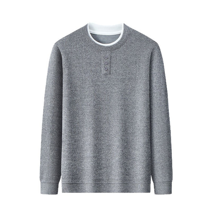 Herren-Strickpullover, Rundhalsausschnitt, Langarm, Fake-Layer-Optik