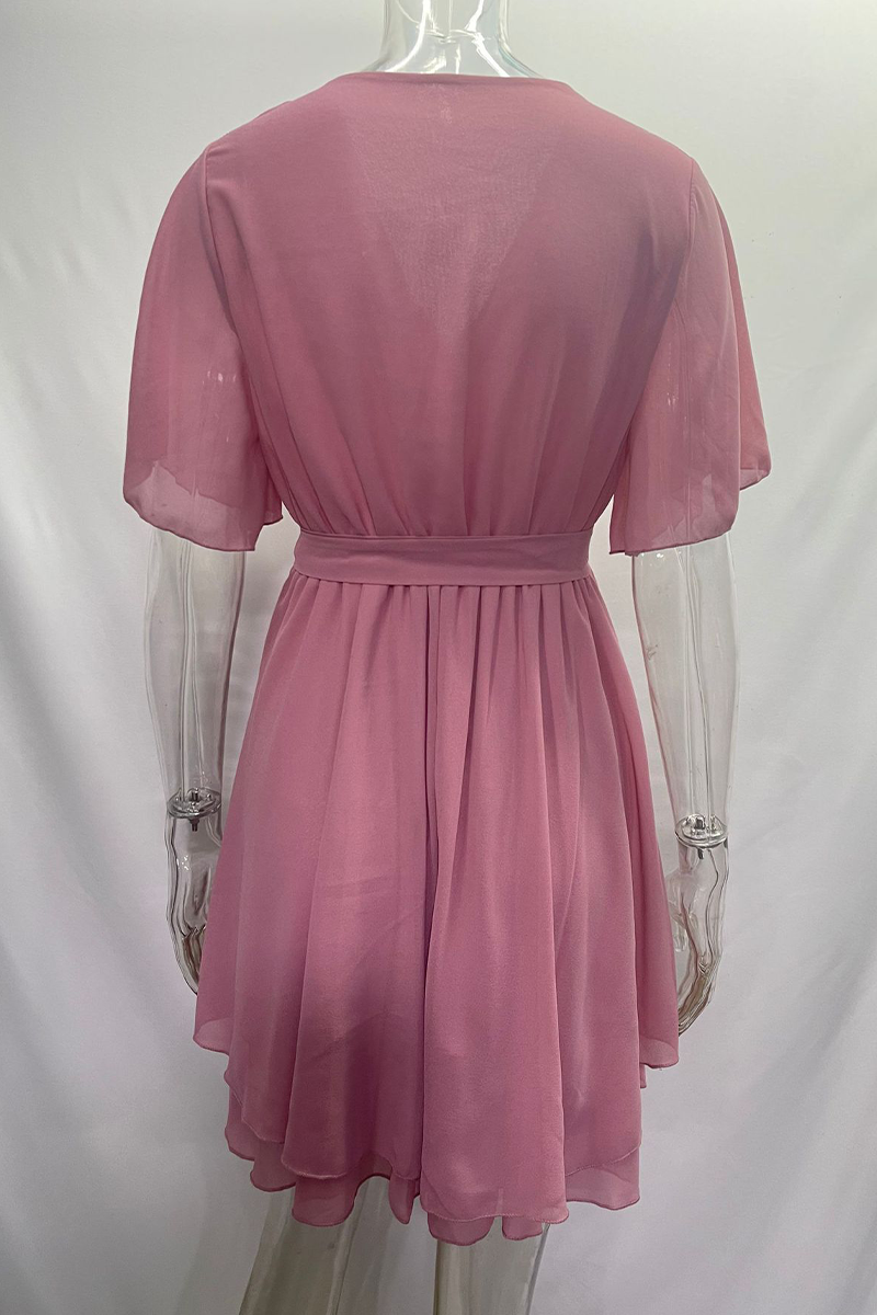 Sexy Einfarbig Spitzenauftritt Rüschenschnitt V-Ausschnitt A Linie Kleider- 3 Farben – Élara