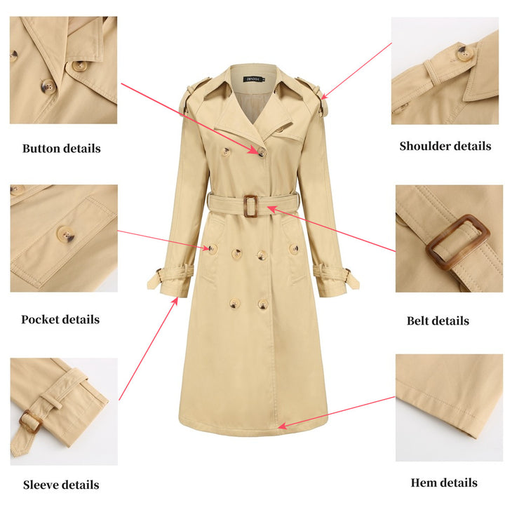 Damen nan Trenchcoat mit doppelreihiger Knopfleiste, Taillengürtel und Schulterklappen Echo Archiv