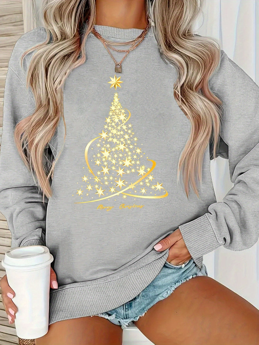 Echoarchiv | Jul SwEchoarchivtshirt mit Print Baumwolle Goldener Weihnachtsbaum Design