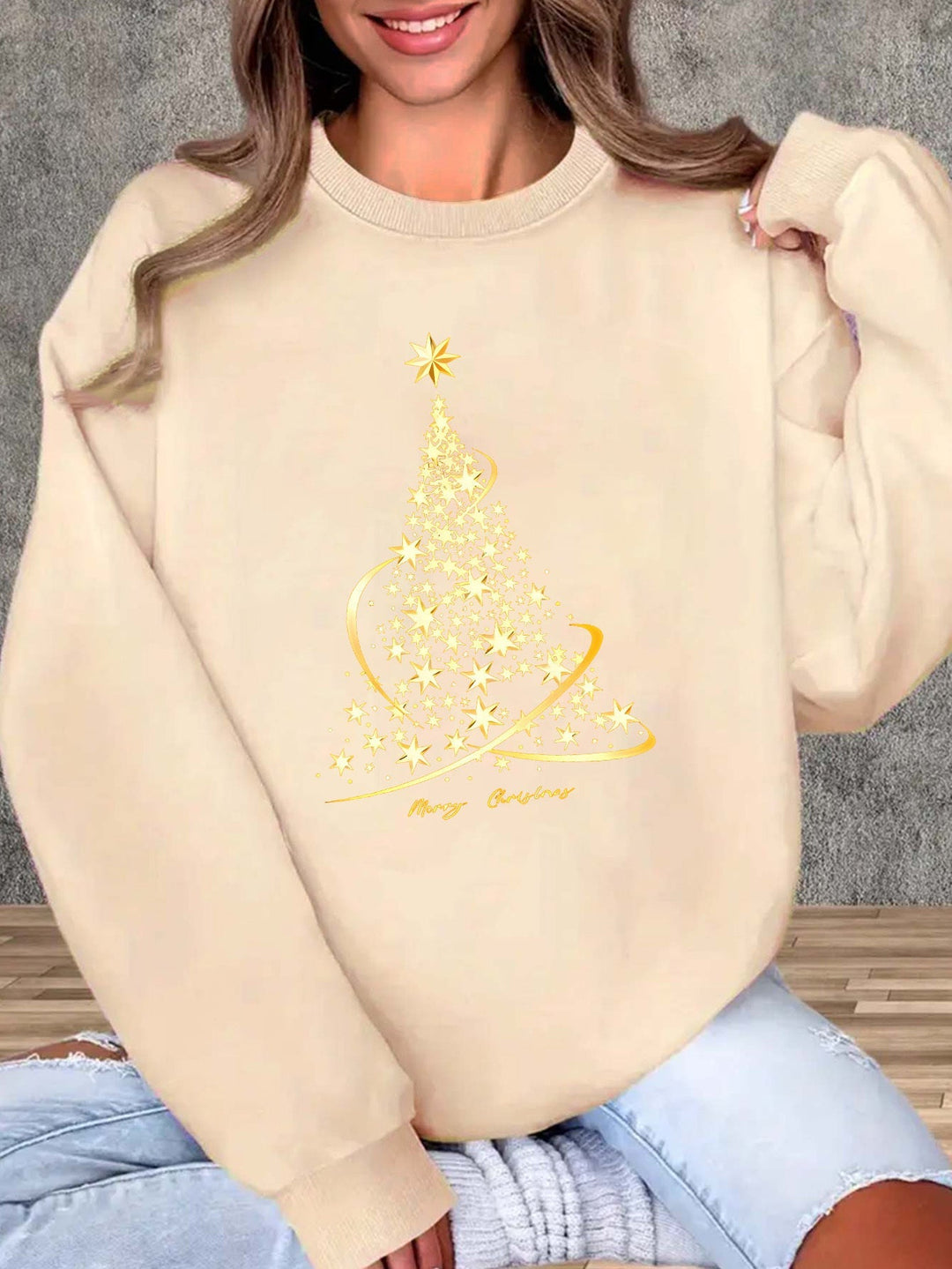 Echoarchiv | Jul SwEchoarchivtshirt mit Print Baumwolle Goldener Weihnachtsbaum Design