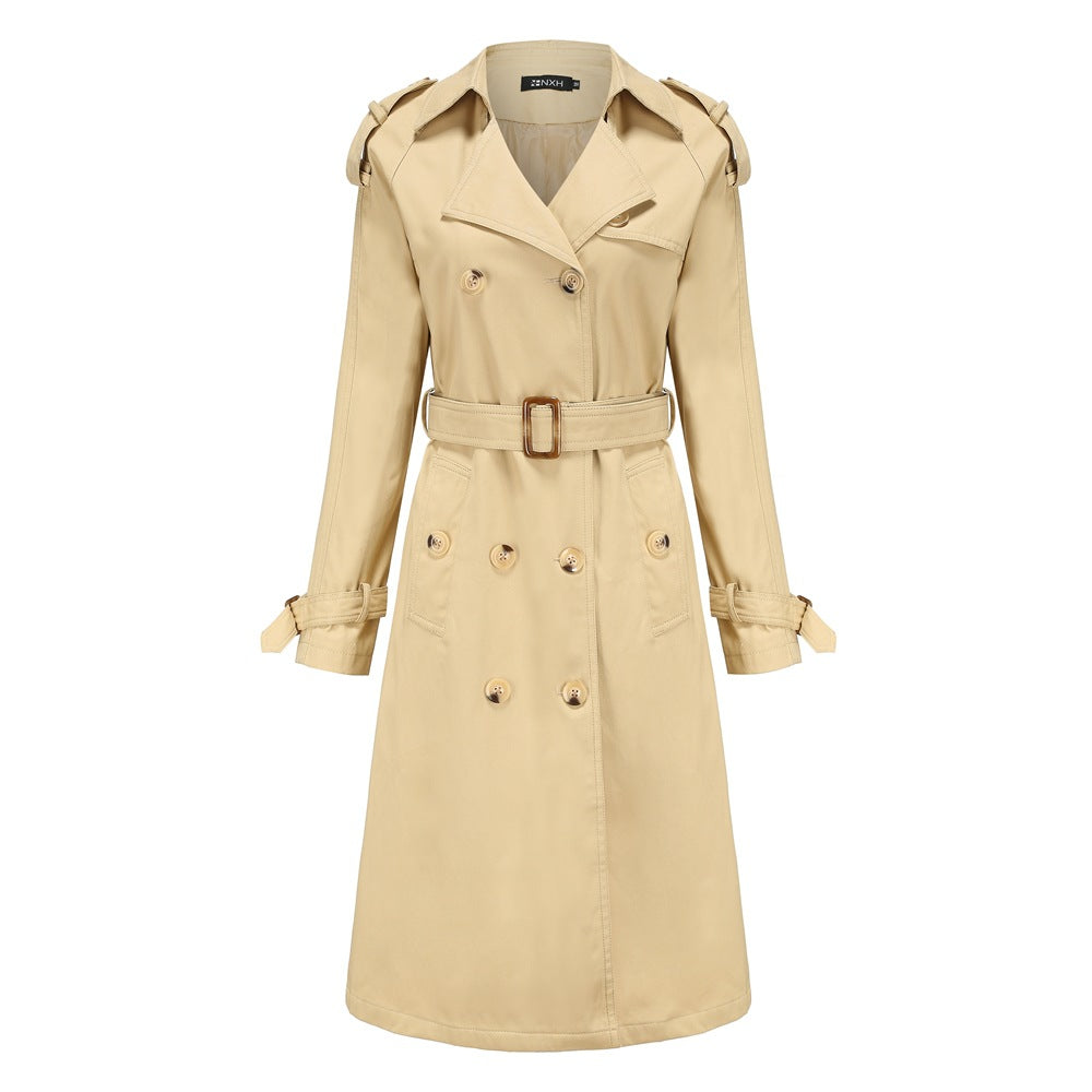Damen nan Trenchcoat mit doppelreihiger Knopfleiste, Taillengürtel und Schulterklappen Echo Archiv