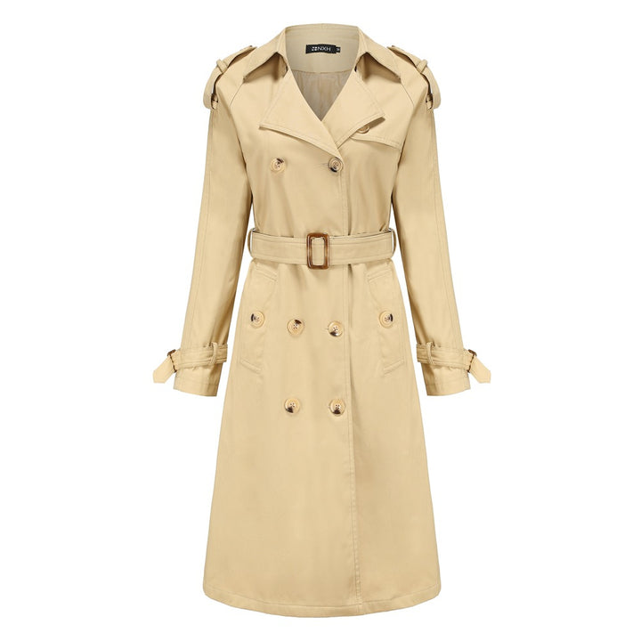 Damen nan Trenchcoat mit doppelreihiger Knopfleiste, Taillengürtel und Schulterklappen Echo Archiv