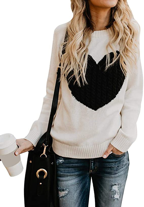 Damen Strickpullover mit Herzapplikation, Rippbündchen und legerer Passform Echo Archiv