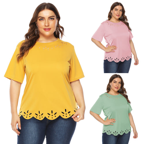 Damen lässiges T-Shirt mit kreativem Lochmuster Echo Archiv
