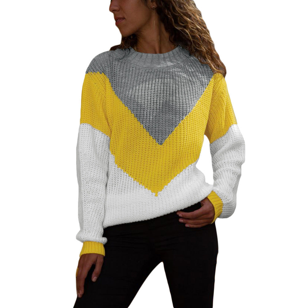 Damen Grobstrick-Pullover mit Chevrondesign, Rundhalsausschnitt und Rippbündchen Echo Archiv