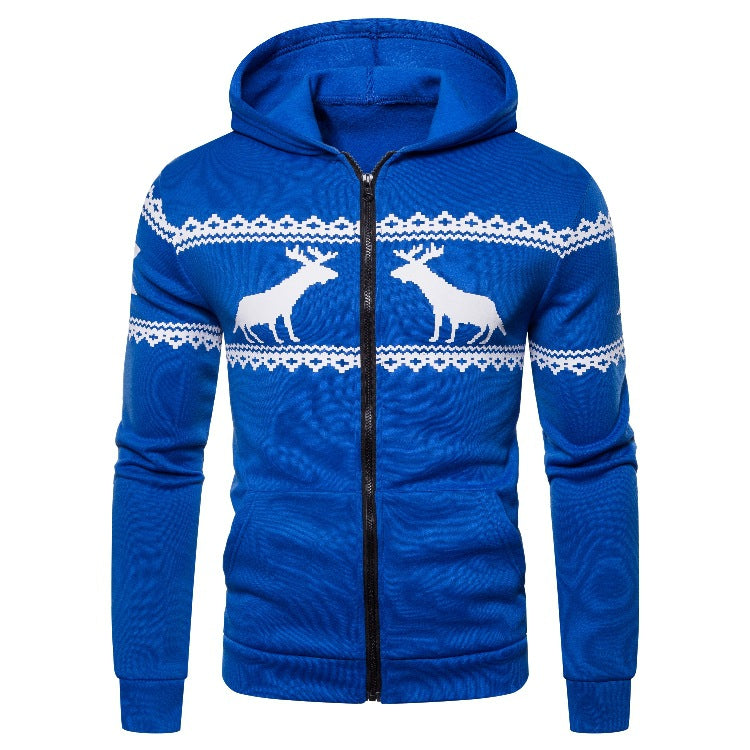 Herren Kapuzenjacke mit kreativem Rentierdesign und weichem Innenfutter Echoarchiv