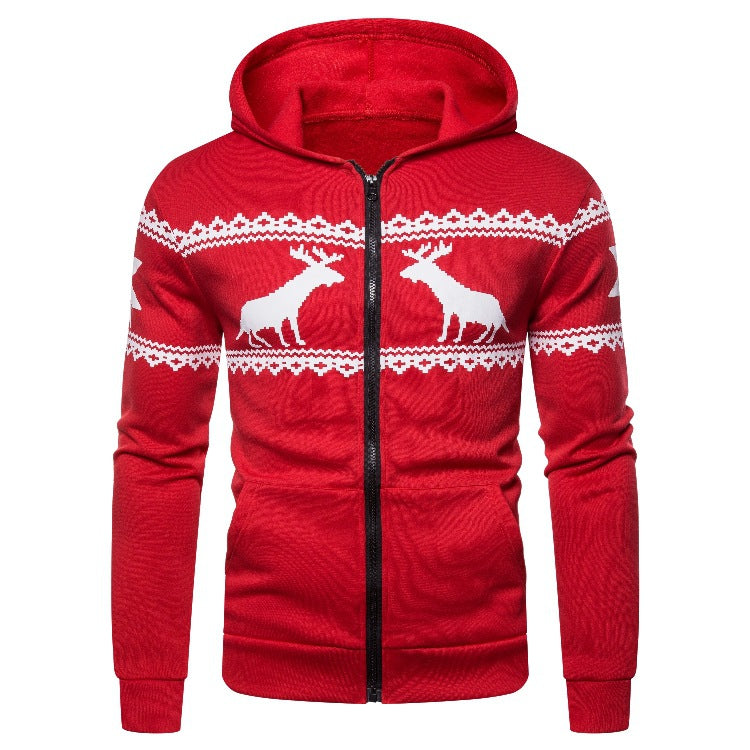 Herren Kapuzenjacke mit kreativem Rentierdesign und weichem Innenfutter Echoarchiv
