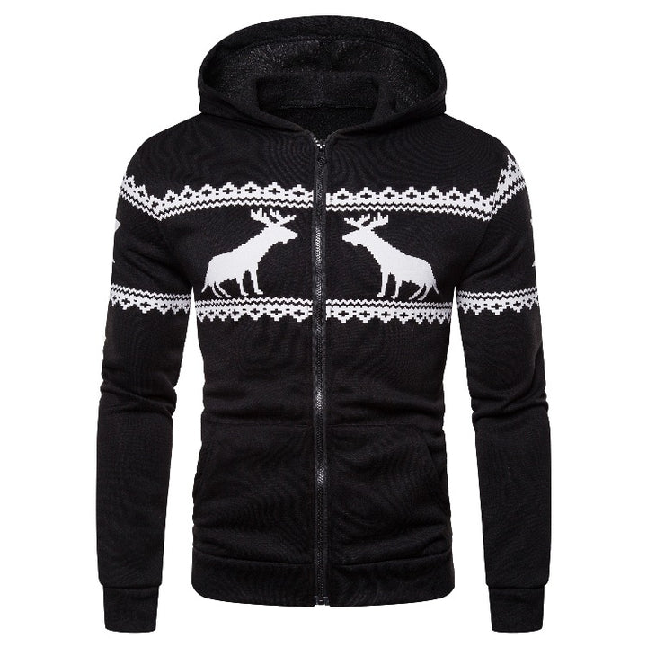 Herren Kapuzenjacke mit kreativem Rentierdesign und weichem Innenfutter Echoarchiv