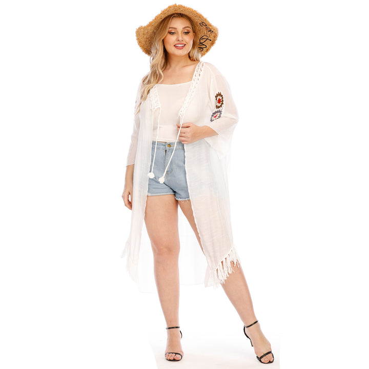 Damen eleganter Häkel-Kaftan mit fransigen Akzenten Echo Archiv